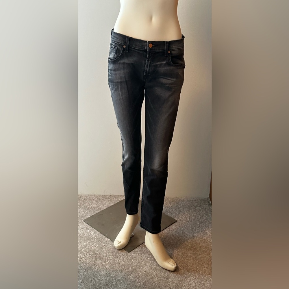 7 For All Mankind Black Wash Relaxed Skinny Distressed Jeans